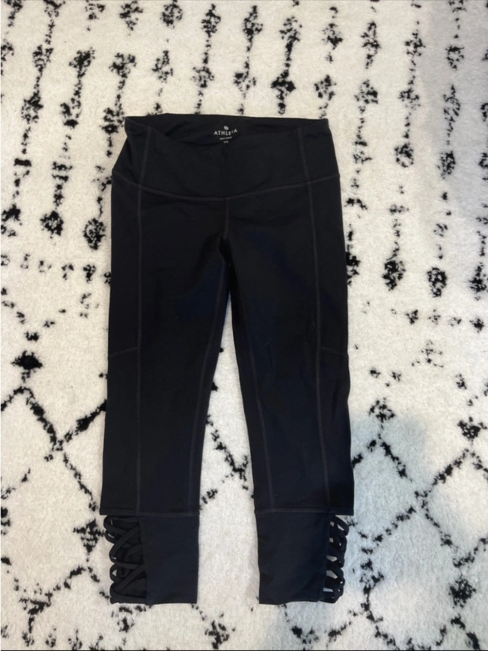 Athleta Black Capri Leggings with Lattice Cuff Detail